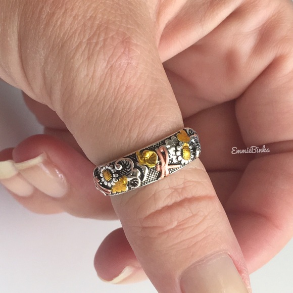 💥3for$28 New Vintage Style Aged Dragonfly Floral Mixed Metal Band Ring - Picture 2 of 14